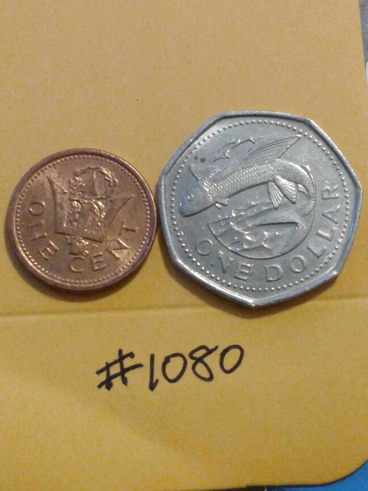 🇧🇧🇧🇧 (2) Barbados Coins: 1998 1 Cent & 1989 1 Dollar 🇧🇧🇧🇧