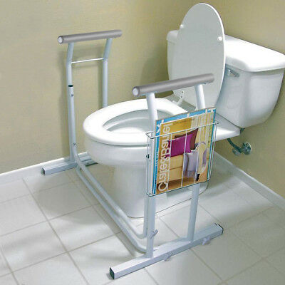 Stand Alone Toilet Safety Frame Rail Bar 375lbs Padded Handrail W/ Magazine Rack